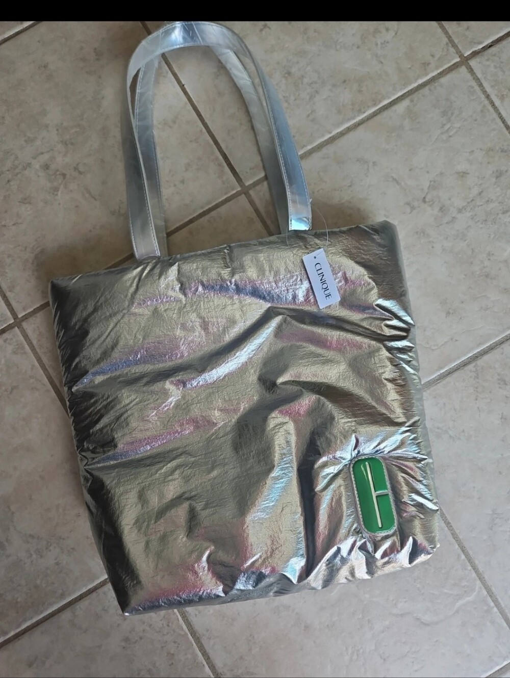 Clinique Silver Metallic Tote Bag Large Shoulder Shopper